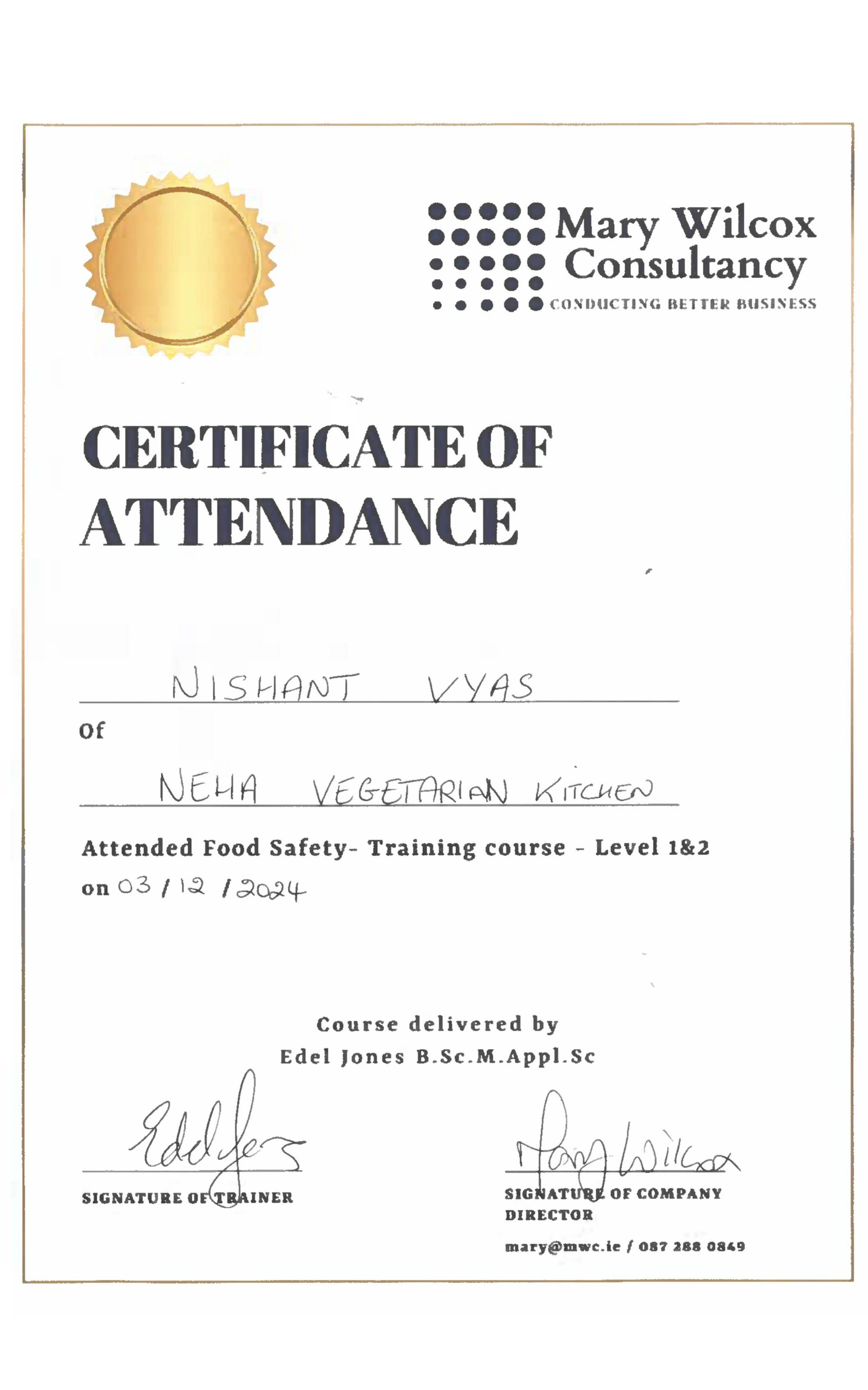 Food Training Certificate