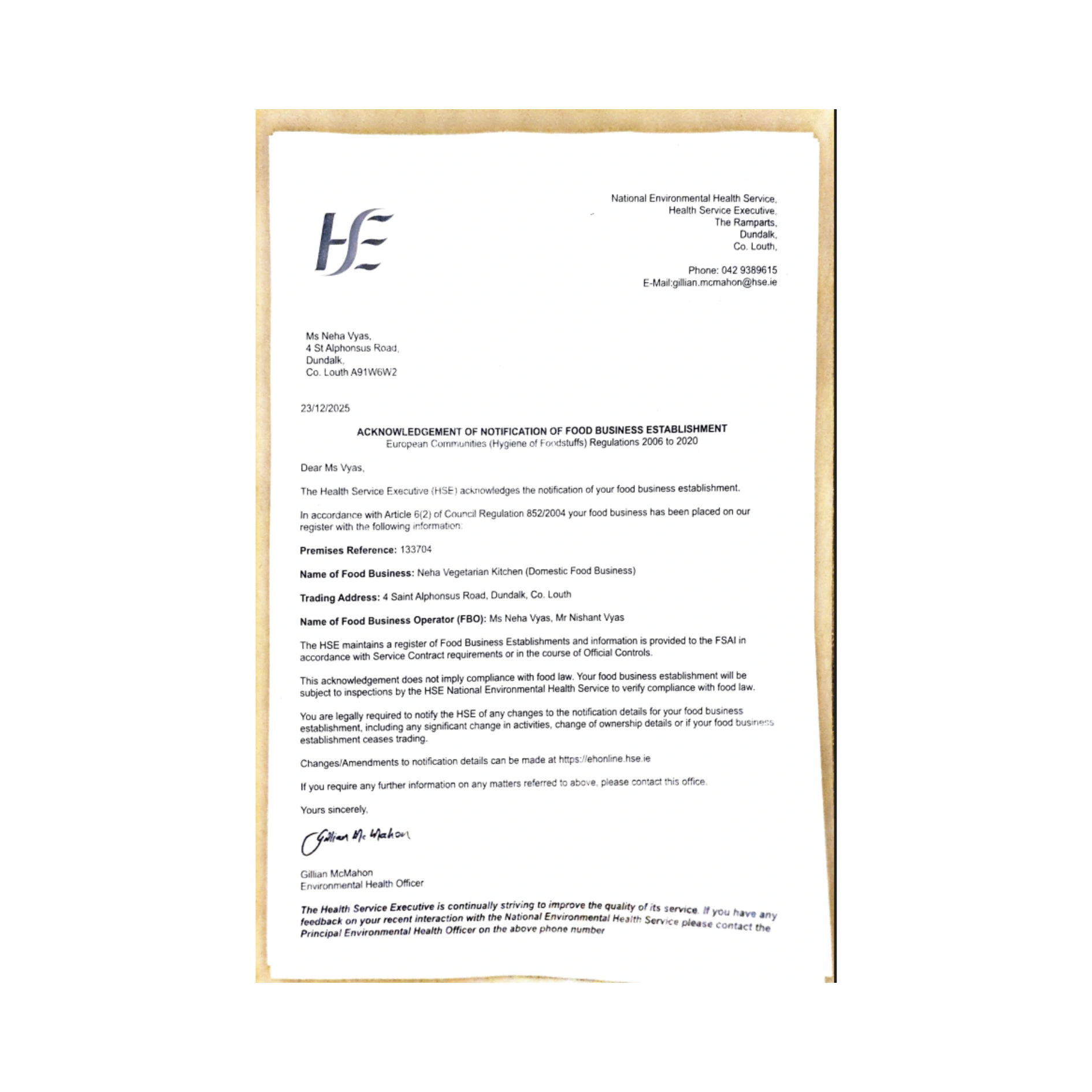 Registration Certificate