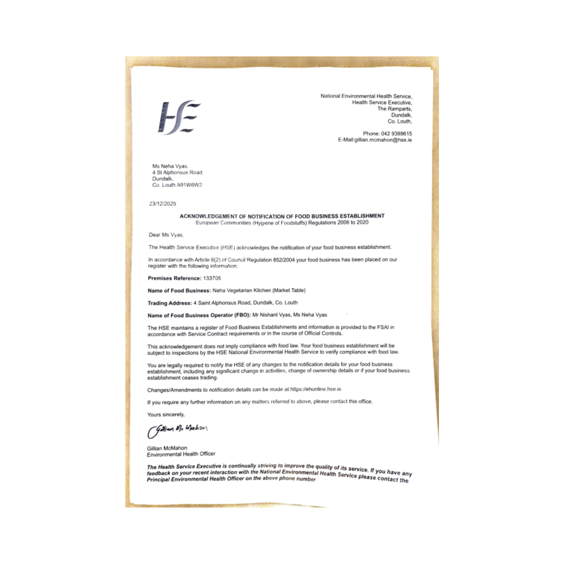 Registration Certificate